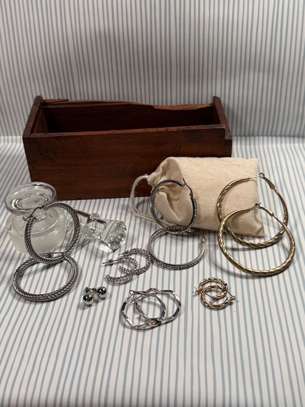 6 Pairs of Silver Tone Fashion Earrings (plus one goldish tone pair)